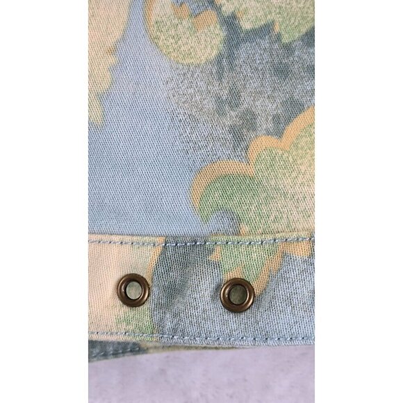 Denim Jacket 3/4 Sleeves L Multiples Pastel Blue Green Brass Accents Open Front - Picture 15 of 15